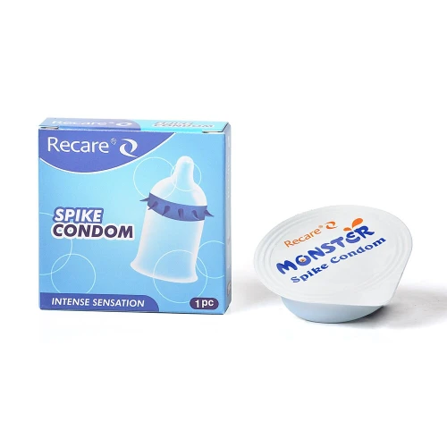 На фото насадка на член Recare Spike Condom Blue (презерватив с шипами)