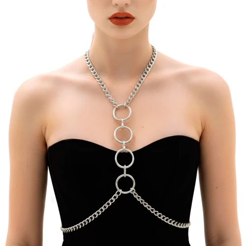 На фото металлическая портупея Art of Sex – Mango, цвет серебро, XS-2XL