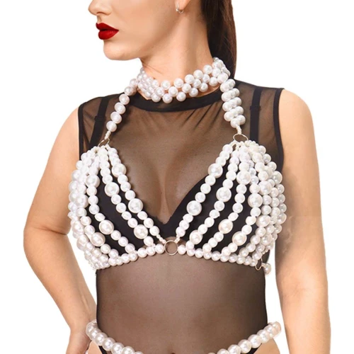 Лиф с жемчугом Art of Sex Jasmine белый XS‑2XL