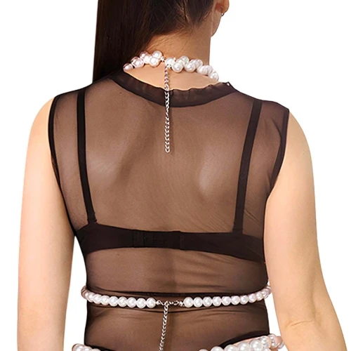 На фото лиф из жемчуга Art of Sex - Jasmine, цвет белый, размер XS-2XL