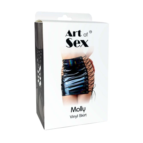 На фото юбка лакированная на шнуровке Art of Sex - Molly, цвет черный с эффектом голограммы, L-2XL