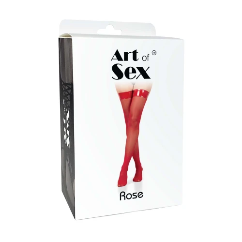 На фото чулки в мелкую сетку с лакированной коронкой Art of Sex - Rose, цвет черный с эффектом голограммы, L