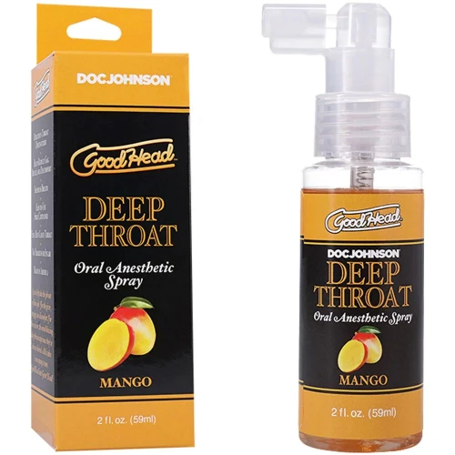 На фото спрей для минета Doc Johnson GoodHead DeepThroat Spray Mango 59 мл для глубокого минета