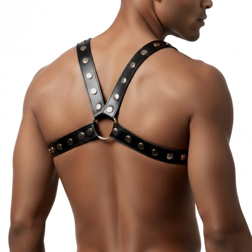 На фото чоловіча портупея Art of Sex - Spartacus, екошкіра, колір чорний, розмір L-2XL 