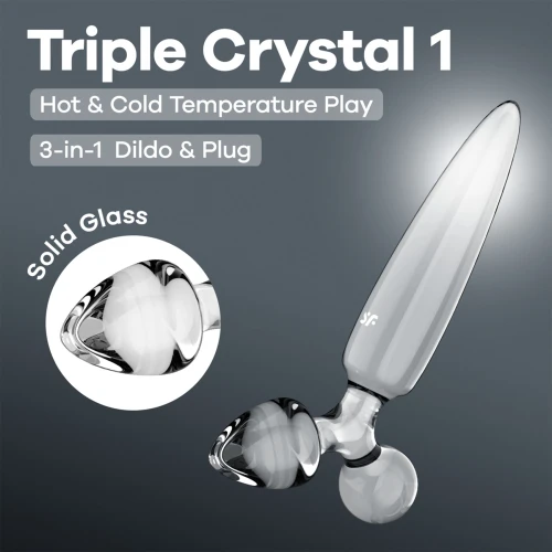 На фото трехсторонний стеклянный дилдо Satisfyer Triple Crystal 1 Transparent