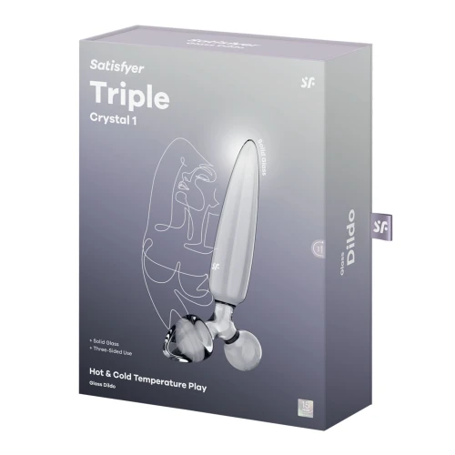 На фото трехсторонний стеклянный дилдо Satisfyer Triple Crystal 1 Transparent