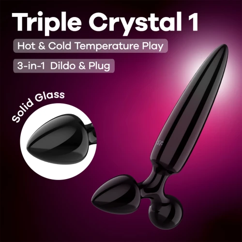 На фото трехсторонний стеклянный дилдо Satisfyer Triple Crystal 1 Black