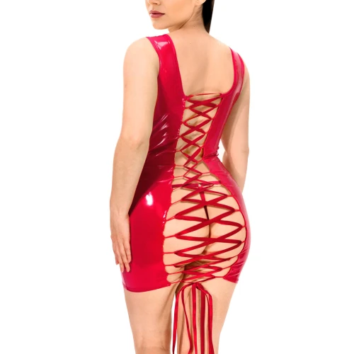 На фото лакированное платье на шнуровке Art of Sex - Demi, цвет красный, L-2XL