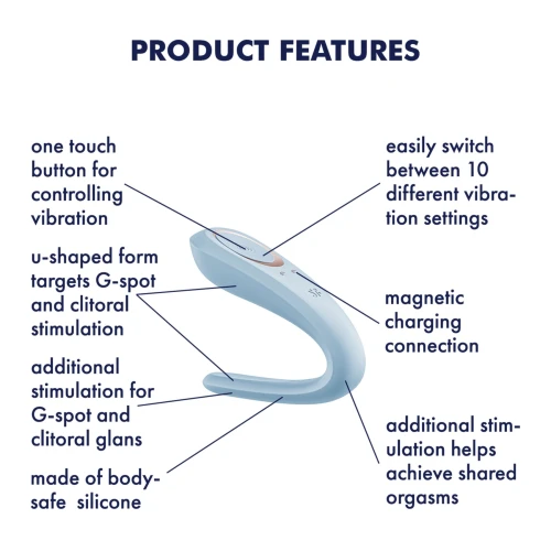 На фото вібратор для пар Satisfyer Double Classic Light Blue з одним моторчиком 