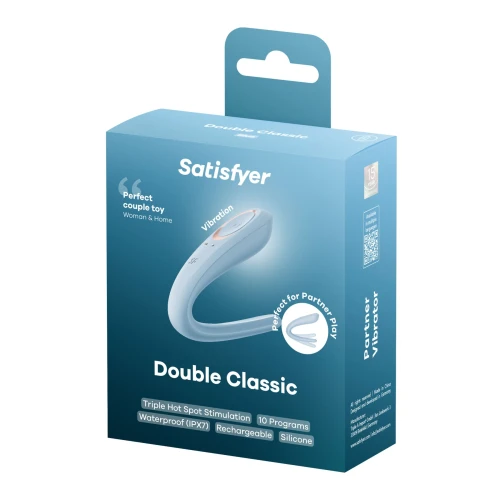На фото вібратор для пар Satisfyer Double Classic Light Blue з одним моторчиком 