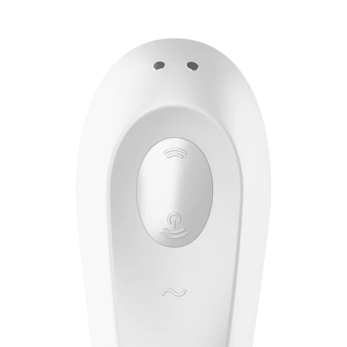 На фото зображено білий вакуумний стимулятор із вібрацією Satisfyer Dual Pleasure White для жінок на білому тлі.