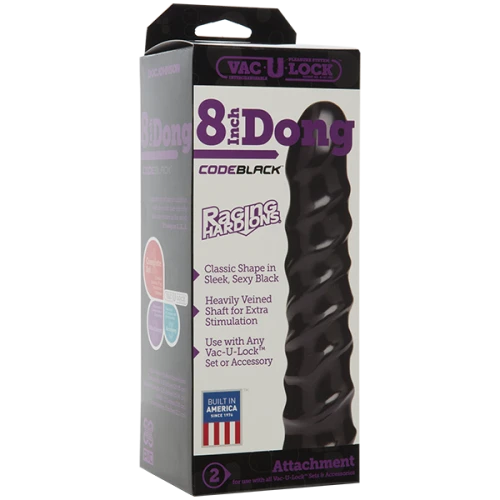 Doc Johnson CodeBlack - 8 Inch Raging Vac-U-Lock - Дилдо со стимулирующим рельефом
