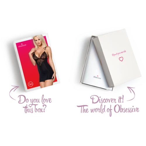 Сатиновый комплект для сна с кружевом Obsessive 828-CHE-1 chemise & thong S/M (мятая упаковка!!!)