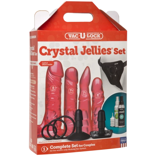 На фото зображено набір для страпону Doc Johnson Vac-U-Lock Crystal Jellies Set для пар на світлому фоні