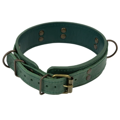 LOVECRAFT — Ошейник зеленый из натуральной кожи размер M