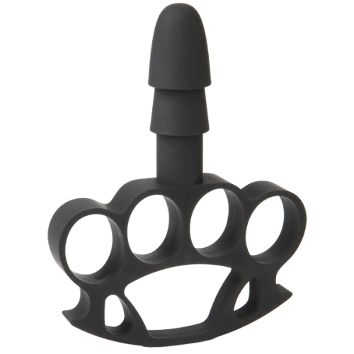 На фото изображен черный держатель-кастет Doc Johnson с креплением Vac-U-Lock - Knuckle Up унисекс на белом фоне.