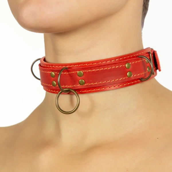 LOVECRAFT — Ошейник красный из натуральной кожи размер M
