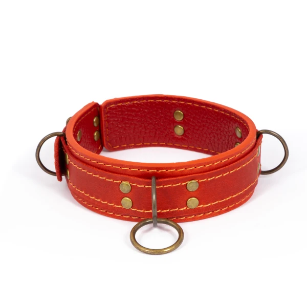 LOVECRAFT — Ошейник красный из натуральной кожи размер M