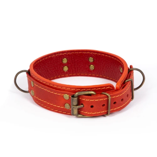 LOVECRAFT — Ошейник красный из натуральной кожи размер M