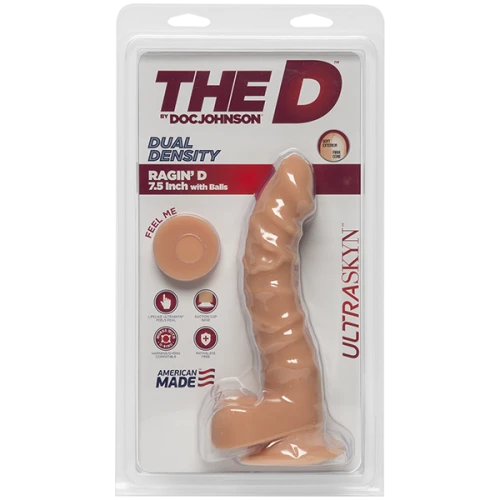 На фото изображен телесный реалистичный фаллоимитатор на присоске из материала ULTRASKYN Doc Johnson The D - Ragin D - 7,5 Inch Without Balls - ULTRASKYN унисекс на белом фоне.