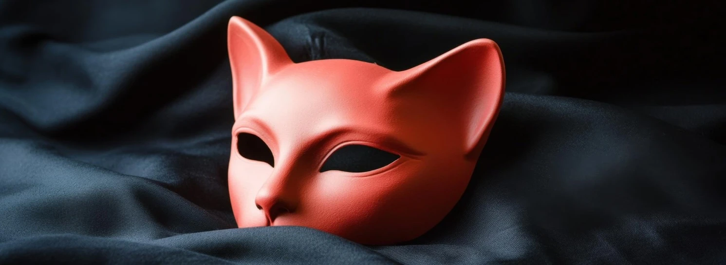 на чорному шовку лежить червону шкіряна маска БДСМ