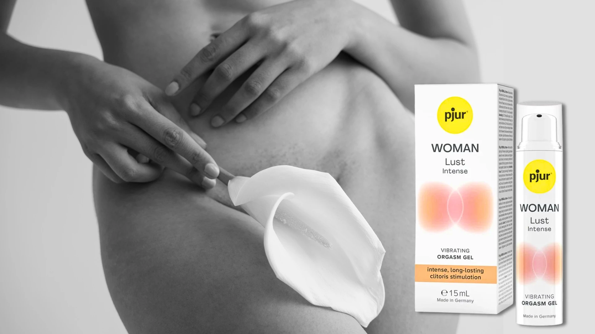 на сером фоне изображено тело девушки и Pjur Lust Intense
