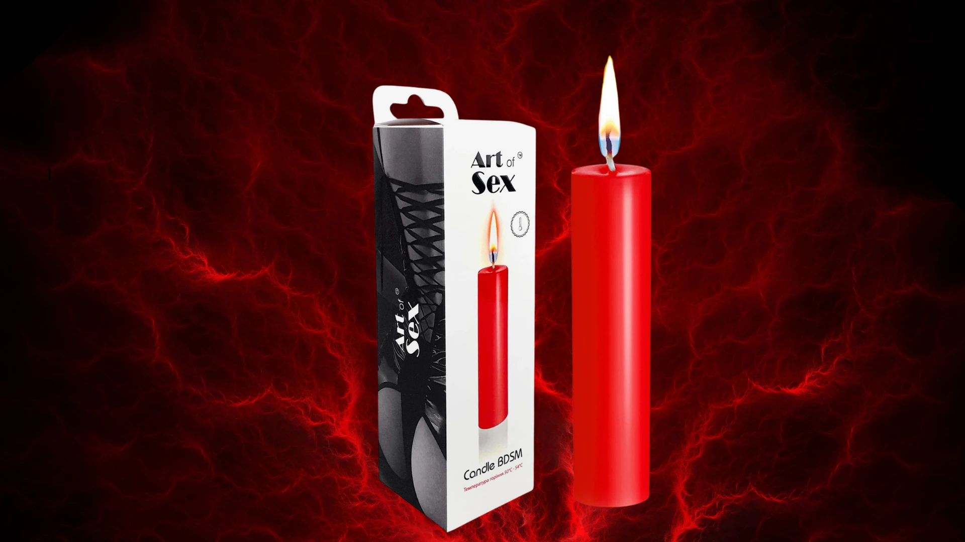 на фото изображена красная свечка для БДСМ бренда Art of sex