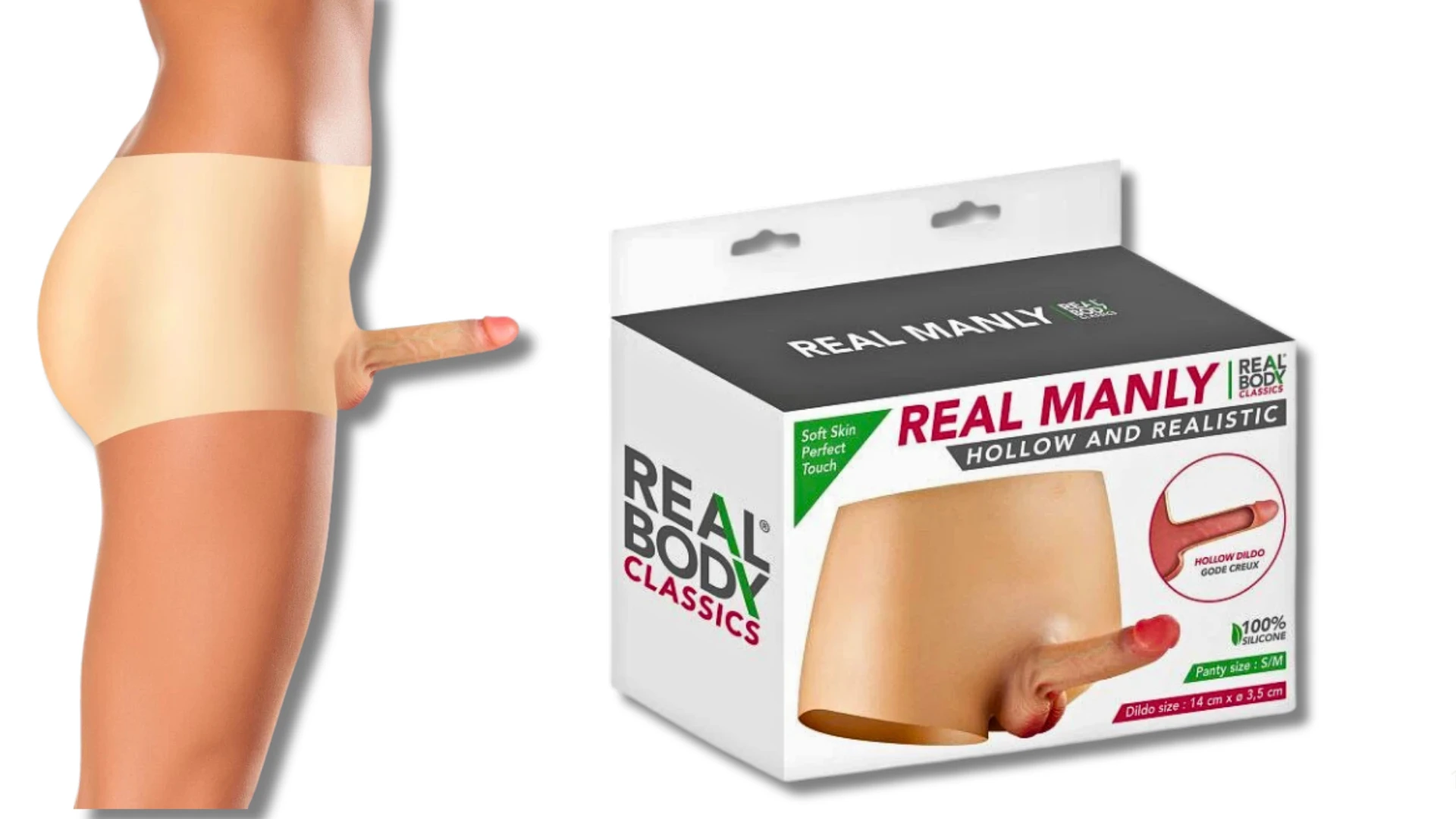 на фото труси з членом кросдресінг з коробкою бренду Real Body