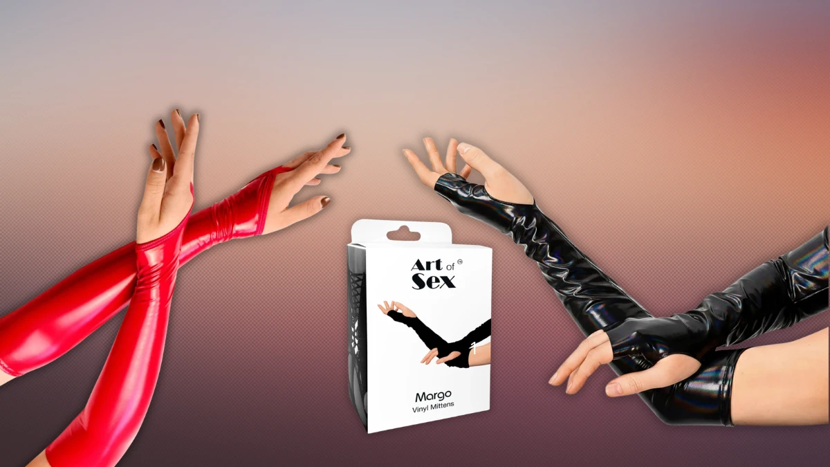 червоні та чорні лаковані мітенки без пальців та коротка бренду Art of sex