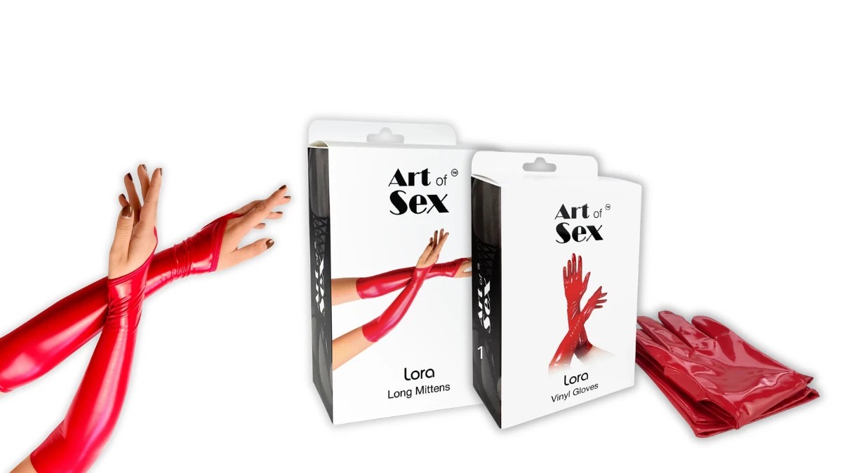 красные митенки с пальцами и без лаковые Art of sex и коробка