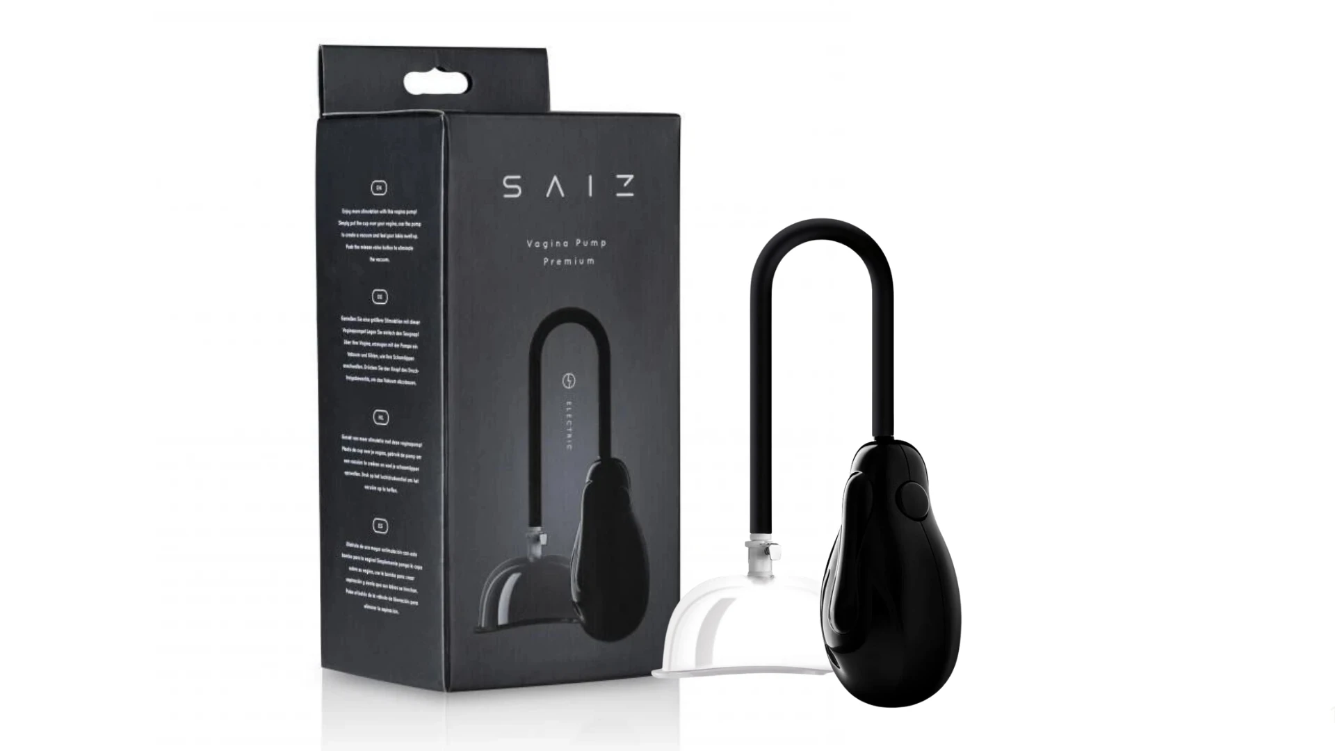 вагінальна жіноча помпа з коробкою на білому фоні