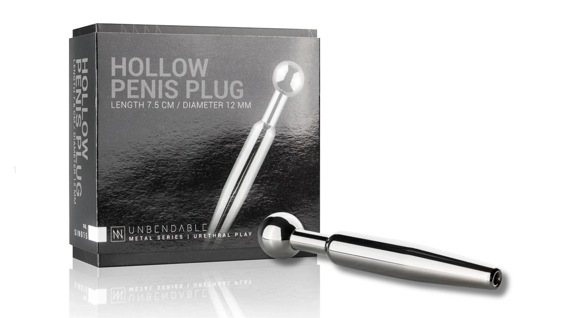 на фото зображений уретральний розширювач стимулятор срібного кольору з коробкою