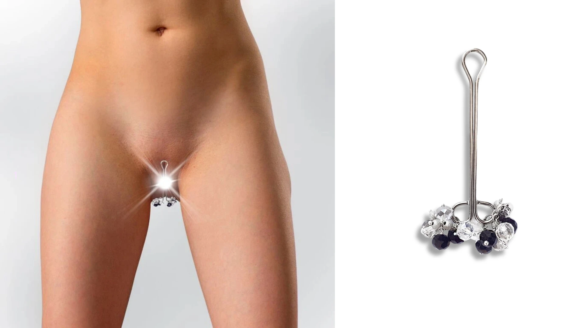 на фото зображений срібний красивий затискач для клітора на кліторі