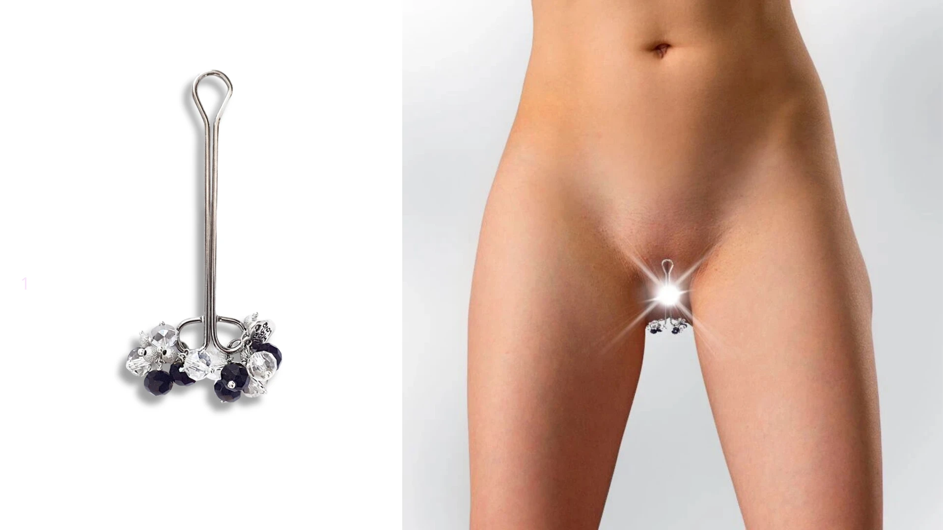 на фото изображен красивый зажим для клитора серебряного цвета на клиторе