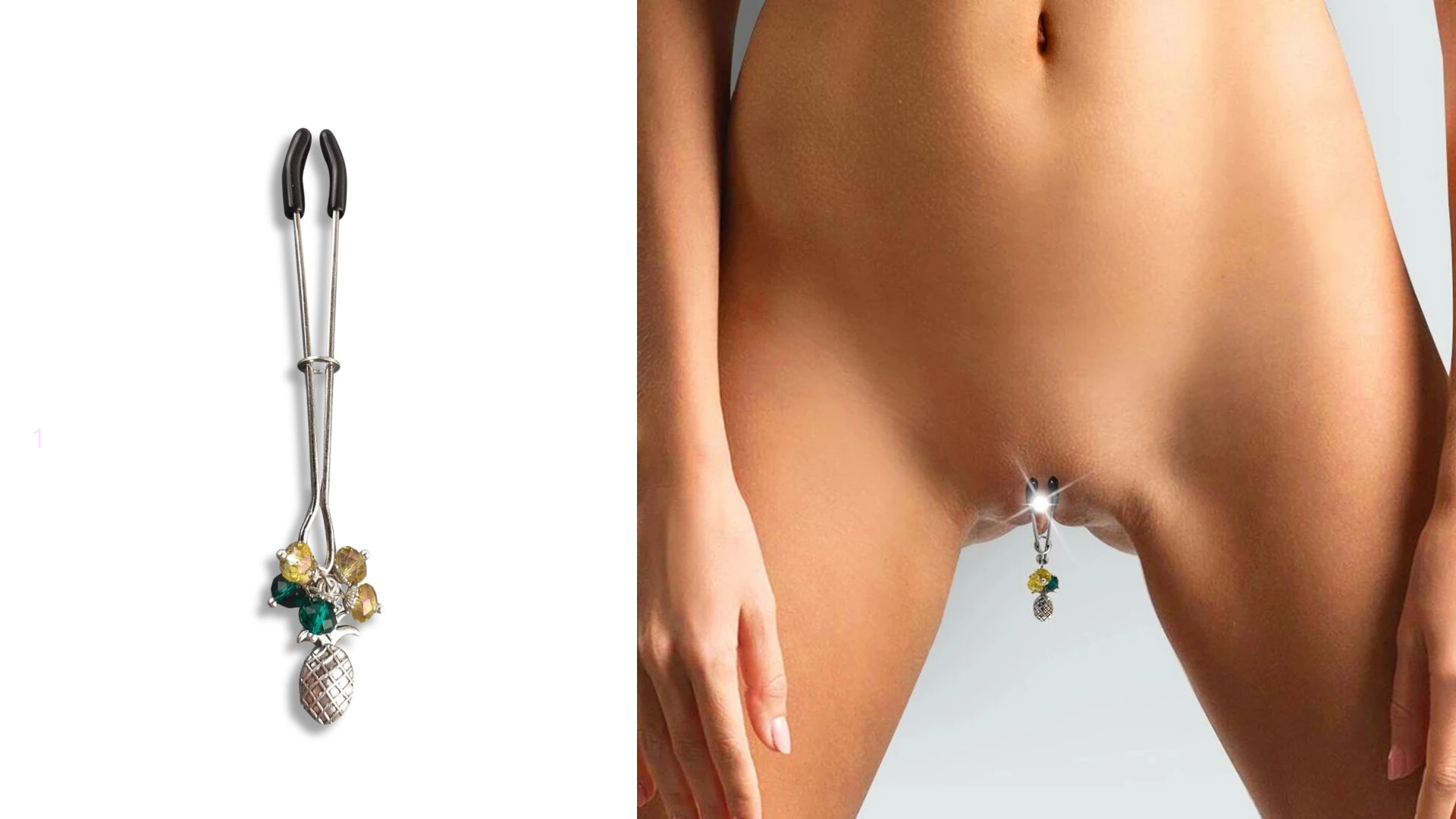 на фото изображен красивый зажим для клитора на клиторе