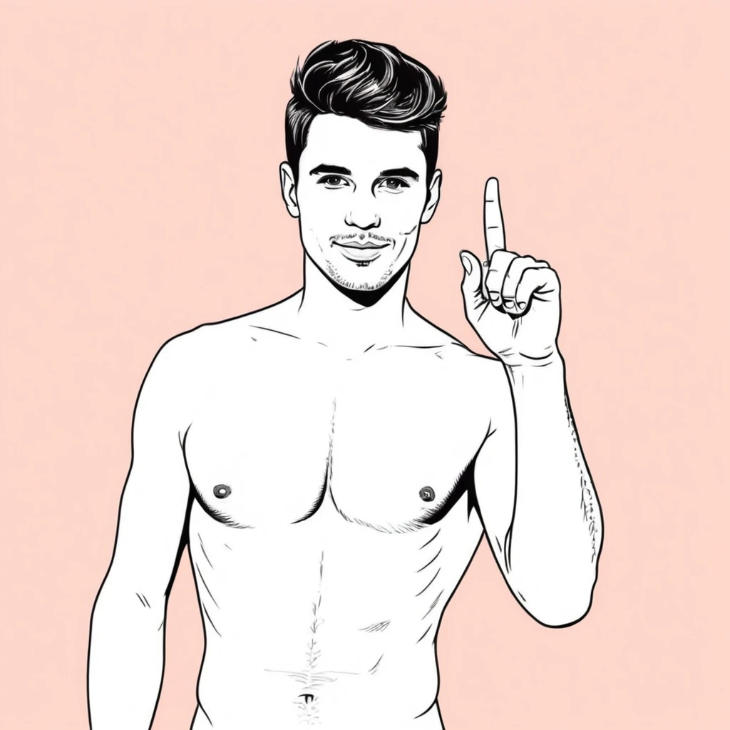Фингеринг - мужчине нарисован мужчина с обнаженным торсом на нежно розовом фоне