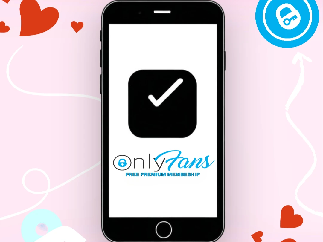 на малюнку зображено телефон з OnlyFans на рожевому фоні з червоними сердцями