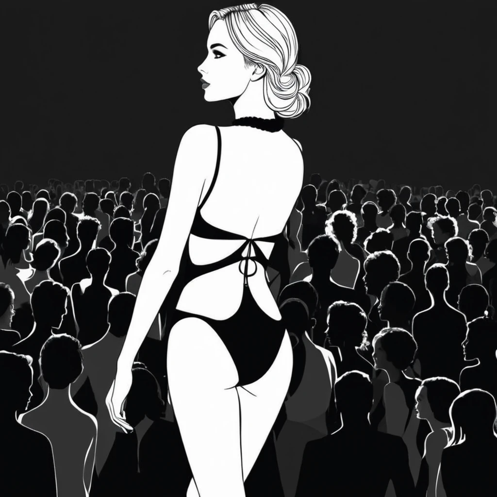 на чорно білому малюнку намальована дівчина в купальнику з підписниками OnlyFans 