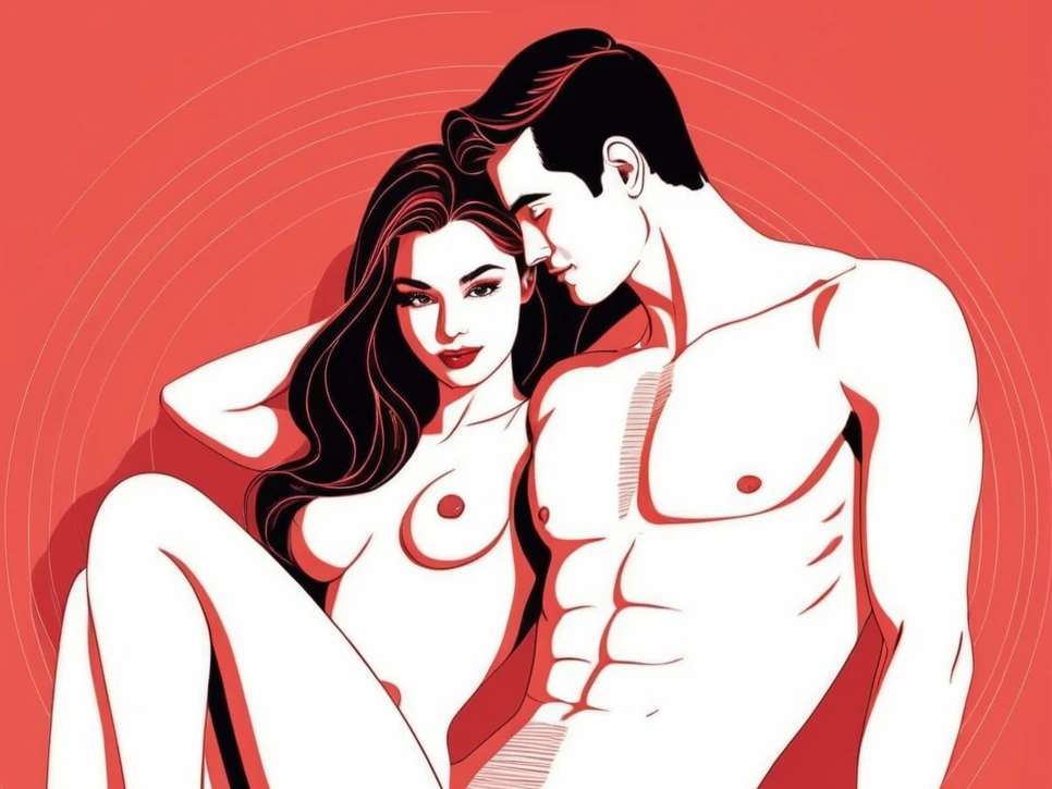 молода сексуальна пара на червоному тлі