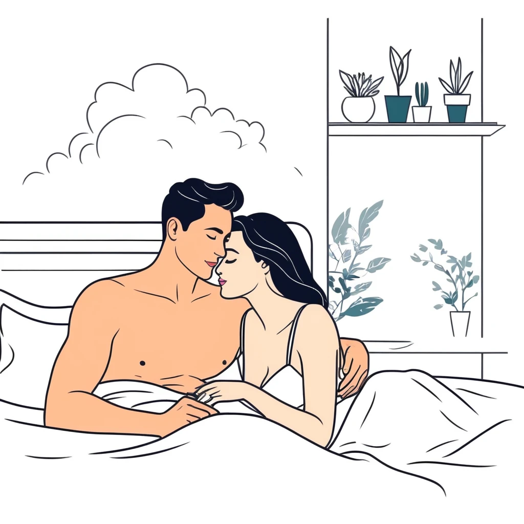 намальована молода пара в ліжку