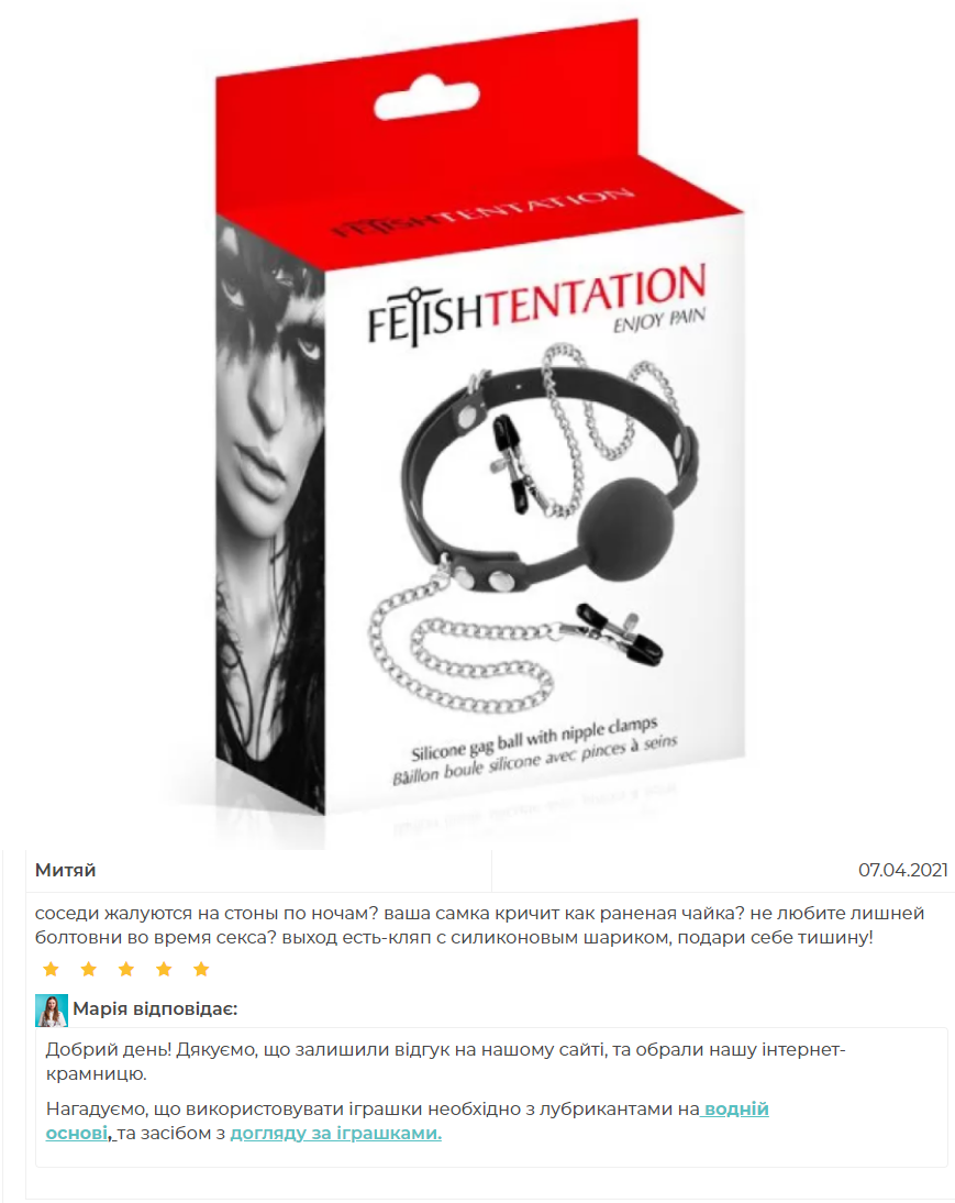 Отзыв на Fetish Tentation Gag Ball with Nipple Clamps 